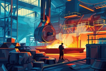 Wall Mural - A man standing in front of a large machine in a factory. Suitable for industrial concepts