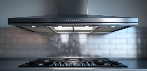 Stainless steel range hood, innovative form, industrial design, product design. Generative AI.