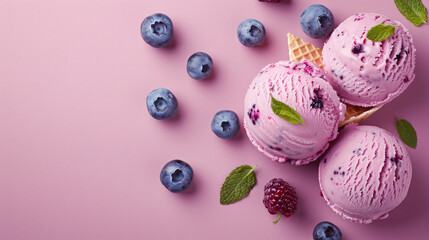  Tasty blueberry ice cream on color background