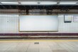 An empty subway platform with a large billboard on the wall. Suitable for urban advertising concepts