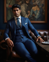 Wall Mural - handsome man wearing dark blue suit