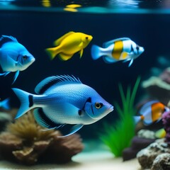 A green beautiful planted tropical freshwater aquarium with fishes.Freshwater aquarium fish, The Sail-fin molly, (Poecilia velifera ), gold, white, silver and dalmatin mutation