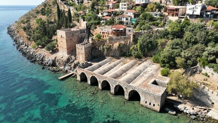 Wall Mural - Alanya Shipyard was built in 1228 during the Anatolian Seljuk period. A photo of the shipyard taken with a drone.