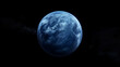 illustration concept of exoplanet in habitable zone, super earth, blue with atmosphere.