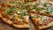 Scrumptious jerk chicken pizza with gooey cheese and fresh green onions, blending italian and jamaican flavors