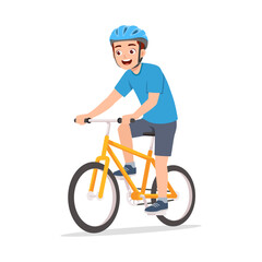 Wall Mural - young adult man ride bicycle and feel happy