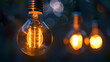 Eco-friendly LED filament bulbs glowing warmly, symbolizing sustainable lighting solutions powered by clean energy, emphasizing reduced electricity costs and environmental conservation