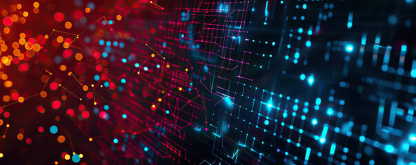 Digital abstract backdround for technological operations, neural networks, AI, data transmission and encryption, digital archives, audio and visual representations, scientific research. Copy space
