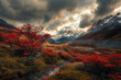 Stunning Autumn Valley with Red Foliage Stream

