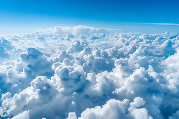 Beautiful view of white clouds from above, blue sky, nature background