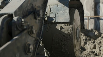 Wall Mural - Close-up of a concrete mixer in operation, detailed cement mix, clear rotation motion