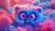 Cute Crazy Fur Monster Big Eyes Background, Style 3D, Purple, Pink, Blue