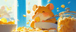 A hamster stuffing its cheeks with food