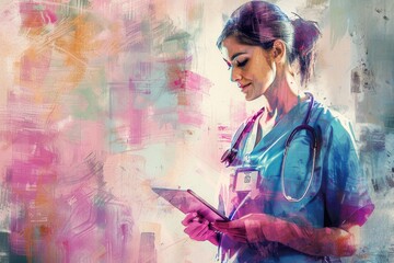Poster - Nurse using modern technology, suitable for medical and technology concepts