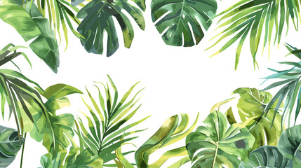Wall Mural - Vector watercolor palm leaves, summer poster background, summer travel web banner, palm day, tropical leaves