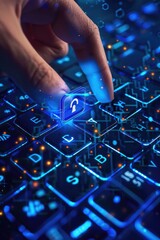 Poster - Close-up of a person pressing a button on a computer keyboard. Useful for technology concepts