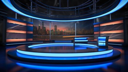 Wall Mural - 3D Virtual TV Studio News, News studio. News room. Background for newscast, virtual studio set design background