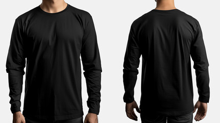 A man wears a plain black t-shirt, front and back, for a t-shirt design mock up, Ai Generated Images