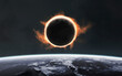 3D illustration of solar eclipse at Earth orbit. High quality digital space art in 5K - realistic visualization