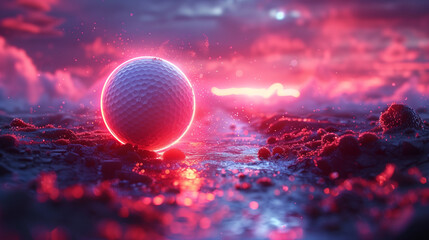 Wall Mural - golf ball with abstract neon light