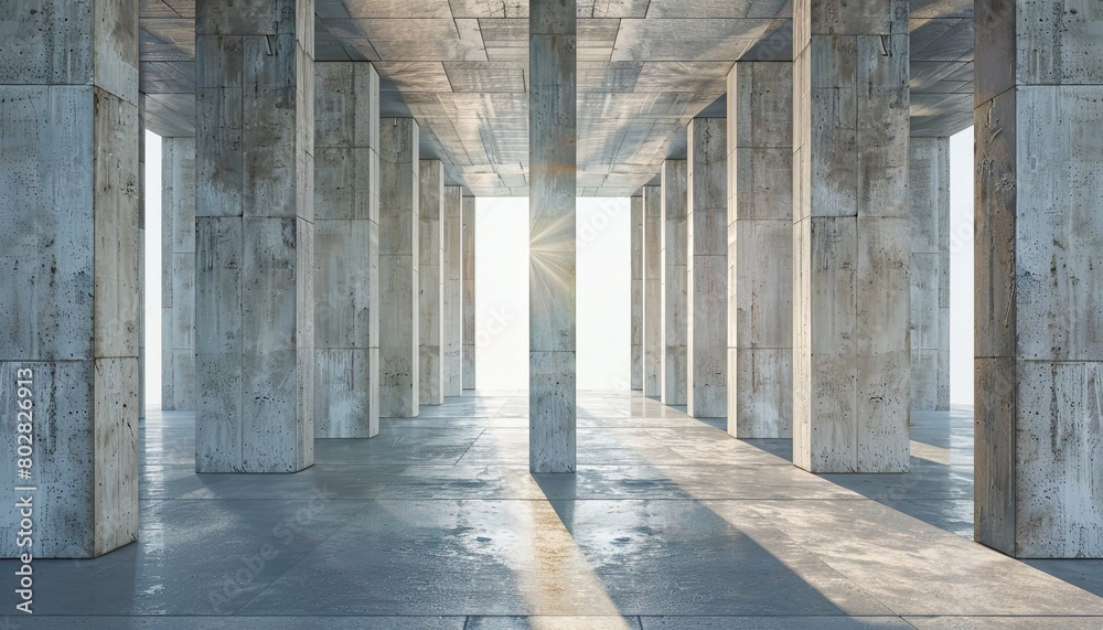 Abstract architecture background hall with stone columns and window ...