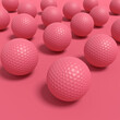 Set of golf ball lying in row on monochrome background