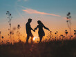 © azlen - silhoutte of a couple playing together during sunset - ai