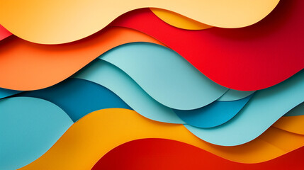 Poster - a colorful paper wave with blue, red, and yellow stripes. colors are vibrant. abstract colored paper