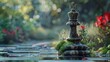An enchanting image of a chess piece in a natural setting, its symbolic representation and harmonious integration with the environment highlighting the game's