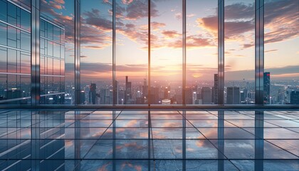 Canvas Print - Empty square floors and city skyline with modern buildings at sunset high angle view