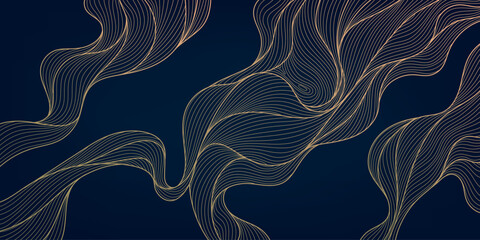 Fototapete - Vector abstract gold background, wave luxury art texture, premium elegant line banner. Curve flow copper background