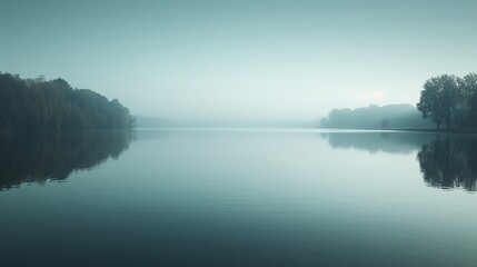 Wall Mural - An image of a peaceful lake, represented by a single, unbroken line