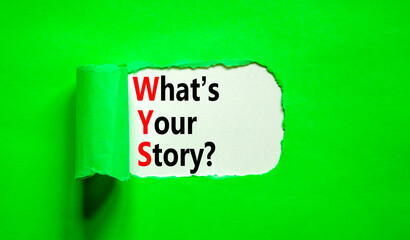 Fototapete - Storytelling and what is your story symbol. Concept words What is your story on beautiful white paper. Beautiful green paper background. Business storytelling what is your story concept. Copy space.