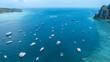 Aerial view boats on Phi Phi island Thailand, Tropical island with resorts,  Phi Phi island, Krabi Province, Thailand