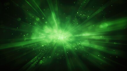 emerging green energy burst with bright light rays