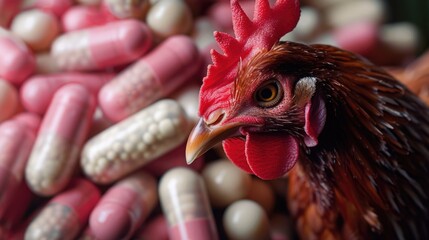 Antibiotic use in chicken farms. Sustainable chicken farming against antibiotic use.