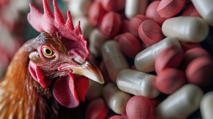 Antibiotic use in chicken farms. Sustainable chicken farming against antibiotic use.