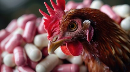 Antibiotic use in chicken farms. Sustainable chicken farming against antibiotic use.