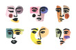 Vector set of woman collage faces, ink hand drawn portraits with painting. Creative fashion concepts, prints, cubism illustration. 