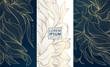 Vector set of floral gold backgrounds, leaf pattern. Use for perfume, box package, wedding design, spa, jewelry, wine, tea. Elegant vintage flower ornament