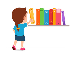 Sticker - little kid take a book from bookshelf