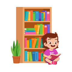 Poster - little kid read book in the library