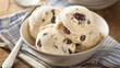 Indulge in a delicious summer treat with creamy rum raisin ice cream in a white bowl on a rustic wooden table