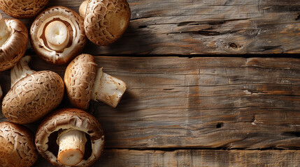 Shiitake on wooden background