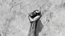 Creative Photo 3d Collage Poster Postcard Artwork Of Human Arm Fist Black White Gamma Rights Protest Isolated On Drawing Background