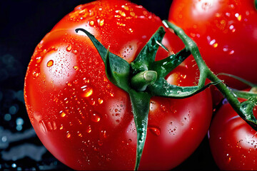 Wall Mural - A close up tomato with water droplets on it