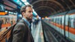 © alphaspirit - Businessman with a briefcase waiting for the subway train