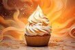 Delicious golden cupcake with swirled frosting