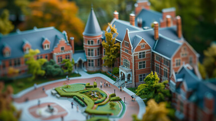 miniature university campus with students, educational concept created with generative AI technology