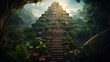 Ancient mayan pyramid rising from the jungle